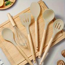 12 Piece /Set Of High-End Non Stick Silicone Kitchen Utensils With Ergonomic Wooden Handle - Heat-Resistant And Easy To Clean, Suitable For Cooking And Baking, And Durable - Ideal Choice For School And Home Cooking Enthusiasts