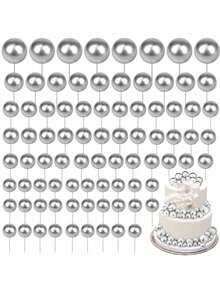 50pcs - Mini Balloon Cake Toppers, Silver Cake Balls, Suitable For Graduation Ceremony, Wedding, Birthday Cake Decoration, Graduation Season Decoration - Silver - View 12