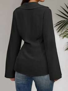 Damen Einfarbige Bluse mit Knopfleiste und Schlitz-Saum, Büromode