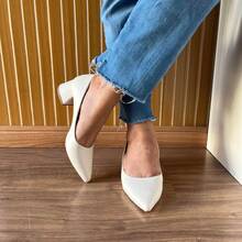 Women's Pumps 5cm Block Heel Comfortable Elegant Work Milithy Shoes - White - View 2