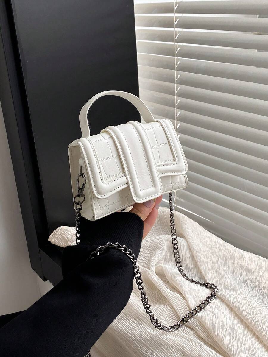 1pc Mini Fashion Crocodile Embossed Handbag With Detachable Shoulder Strap - White - View 1