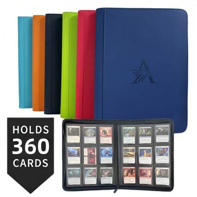 9-Pocket Zipper Card Album, Premium Zipper Binder For Collectible Cards, 360 Double-Sided PU Material Card Holder, Collector's Album Suitable For , Trading Card Games, Sports Cards (6 Colors)