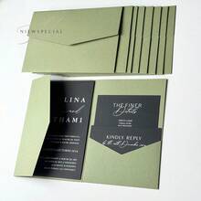25pcs Tri-Fold Pocket Wedding Invitation Cards With Envelopes, Simple Invitation Cards For Engagement, 15th Birthday, Christening, DIY Invitations, 5*7 Inch Invitations, Pocket Invitations, Customized Invitations, Best Gifts, Wedding Decorations, Home Decor, Room Decor, Party Favors, Bridal Shower, Bachelorette Party Decor - Green - View 4