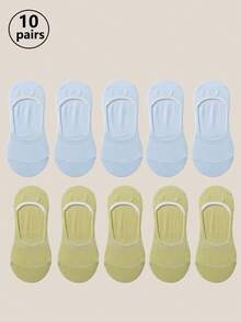 1/5/10 Đôi Tất đi thuyền mềm mại, thoáng khí, màu trơn đơn giản cho nữ, tất không lộ, tất ngắn chống trượt, thấm hút ẩm, thích hợp cho các hoạt động ngoài trời hàng ngày - Nhiều màu - Xem 14