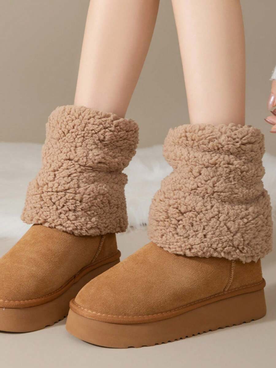 1pair Women's Autumn And Winter Thick Plush Leg Protection Socks, Warm Mid Tube Pile Socks, Outdoor Warm Plush Sock Covers Leg Covers, Snow Boots Short Tube Socks