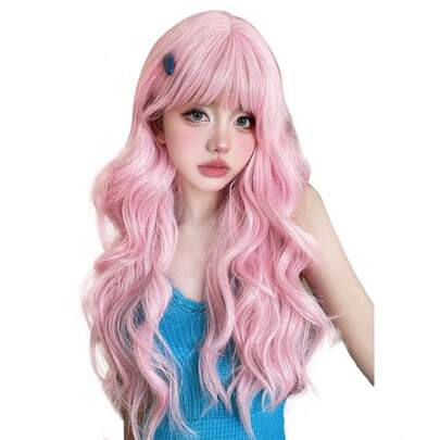 alicegarden 1 Tóc giả tổng hợp chịu nhiệt có mái, tóc giả dài màu hồng, dài 28 feet, làm bằng sợi, thích hợp sử dụng hàng ngày, tóc giả mô phỏng tự nhiên