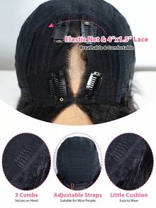 Yaki Straight V Part Wig Human Hair For Women No Leave Out Upgrade U Part Glueless Wigs Human Hair Brazilian 200 Density Kinky Straight V Shaped Wigs Human Hair No Sew In NO Glue Beginner Friendly Natural Color - Natural Black - Xem 5