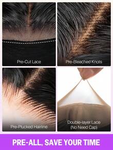 MEGALOOK 一体式 3D 蕾丝半假发，无胶 Yaki 直发，带透气安全圆顶帽，6 英寸深分缝，100% 真人头发，带抽绳，双层 3D 帽，无胶假发，预剪蕾丝，预漂白结，预拔发际线，无需胶水，自然色假发，100% 纯真人头发假发 - SNatural - 查看 3