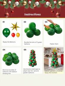 93pcs Christmas Tree Theme Balloon Column Set, Includes Yellow Explosion Star Balloons, Red, Green, Yellow Latex Balloons, Suitable For Christmas Party, Christmas Themed Birthday Party, Winter Home Decor, New Year's Eve Party Decor, DIY Christmas Tree
