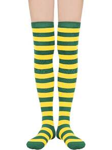 Womens Thigh High Socks Striped High Knee Socks Knee High Socks For Cosplay Long Socks Over The Knee Leg Warmers - Green Yellow - View 1