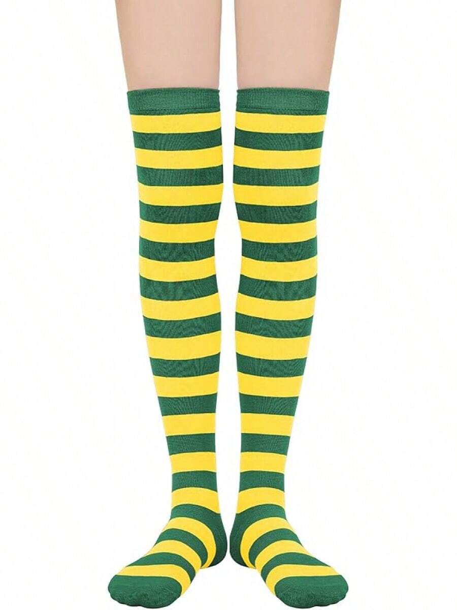 Womens Thigh High Socks Striped High Knee Socks Knee High Socks For Cosplay Long Socks Over The Knee Leg Warmers - Green Yellow - View 1