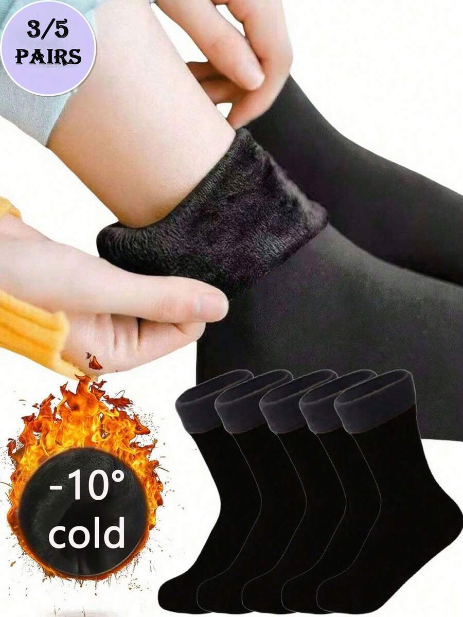 3/5 أزواج جوارب نسائية متوسطة الطول، جوارب نسائية مرنة ودافئة، مناسبة للرجال والنساء للاستخدام اليومي، جوارب متوسطة الطول بلون واحد