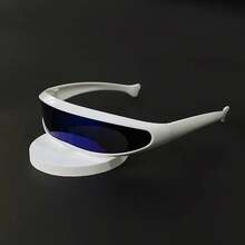 Futuristic Street Style Glasses - Unisex PC Frame And Lens Full Set, White Modern Fashion Glasses, Suitable For Parties, Events, Casual Wear And Holidays, Simple Design  Style, Fashionable Personality Glasses, Avant-Garde Look - 白色框架藍色塗層 - 查看 4