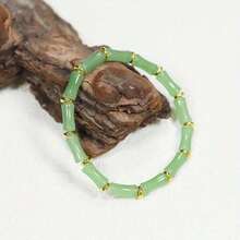 Chinese Bamboo Knot Design Bracelet With Green Artificial Crystal Beads And Gold Partition - Symbolizing Harvest, Prosperity And Good Luck, Women's Daily Wear Or Holiday Gift Bamboo Bracelet, Bamboo Knot Pattern, Exquisite Beading Craftsmanship, Festive Jewelry, Fashion Accessories, Handmade Look