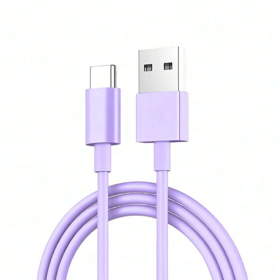 1PC USB C Fast Charger Cable, USB A To Type C Fast Charging Cable, 480Mbps High-Speed Data Transmission Cable, Compatible With IPhone 17/16/15/Plus/Pro/Pro Max, Compatible With Samsung Galaxy S25 S24 S23 S22 S21 Note 20 Ultra, Compatible With MacBook Pad Pro 12.9 Air Mini - Purple - View 1