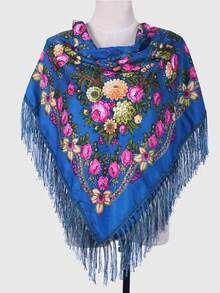 1 pieza Chal multicolor con estampado floral retro tradicional de peonía para mujer, elegante y cálido, adecuado para otoño/invierno, gran regalo para mamá para vestir - Multicolor - Ver 17