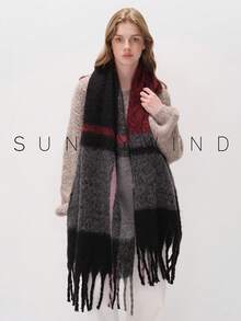 1 Stück Damen Lässiger Vielseitiger Warmer Polyester Karo Schal für Herbst/Winter - Schwarz - Übersicht 12