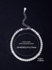 1pc 2-3mm Top-Quality Hip-Hop Style Four-Prong Moissanite Diamond Mesh Chain Bracelet (Extension Chain Design), 925 Sterling Silver Bracelet, Sparkling And Luxurious, Exquisite And Delicate Jewelry Fashion Gift, Specially Designed For Women. - 四爪滿鑽手鍊 - 查看 14