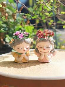 New Fairy Cute Magic Elf Girl Succulent Small Flower Pot Balcony Gardening Creative Landscape Pottery Storage Vase Decoration Vase - Multicolor - View 4