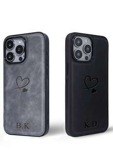 Customized Personalized Name Phone Case Compatible With IPhone 11 12 13 14 15 16 17 Pro Max Plus 17 Air 3D DIY Engraved Letters Initials Name Luxury Business Classic PU Leather Shockproof Case Festival Gifts For Lover Friends Family Yourself - 酒紅色 - 查看 4