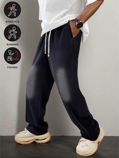 1pc Men's Boyfriend Style Contrast Color Drawstring Loose Casual Sports Pants For Running & Workout, Autumn