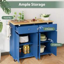 39" Kitchen Island On Wheels With Storage Cabinet Kitchen Cart Cabinet With Shelves, Cart Handle For Towel Rack Or Free Mobility, Portable Islands, - Màu xanh lam - Xem 7