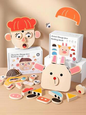 Animal & Facial Expression Changing Puzzle Game, Early Education Wooden Jigsaw Puzzle For Children, Logic Thinking Training, Educational Building Block Toy