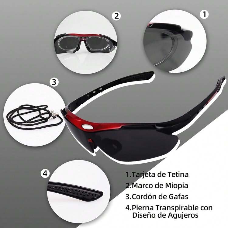 Lentes Deportivos de Ciclismo, Gafas de Sol Polarizadas Deportivas, Gafas de Ciclismo con 5 Lentes Intercambiables, Gafas de Bicicleta Mujeres y Hombres para Béisbol Correr Pescar Hiking Esquí - 1 - Añade 8