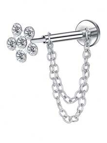 Pendientes de cadena con parte posterior plana sin rosca, barra de acero inoxidable de 8 mm para perforación de cartílago, hélix, trago, nariz, para mujeres y hombres, anillos de nariz de 16G, anillos de labio, cartílago, Medusa, fosa nasal, trago, joyería para perforaciones