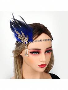 1pc 1920s Feather Headband For Women, Elegant Polyester Sequin Feather Headpiece For Masquerade Party, Vintage Costume Accessory - Multicolor - View 2