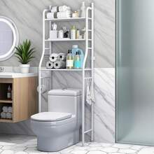 Dragonpad Over The Toilet Storage For Bathroom, 2Tier/3Tier Stainless Steel Or Iron Over Toilet Organizer Rack, Freestanding Above Over Toilet Storage Shelf With Hooks And Paper Holder For Bathroom - White Iron-3 Tier - View 6