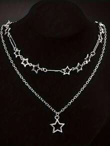 2件套个性化朋克风镂空星星双层项链女士Y2K时尚节日派对配饰礼物 - 星星 - 查看 1