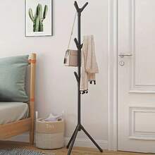 1pc Modern Tree-Shaped Coat Rack - Freestanding Floor Hanger With Sturdy Triangular Base, Durable Plastic Material, Lightweight 360° Rotating Hooks, Space-Saving Entryway, Bedroom, Living Room Home Organizer, Scandinavian Minimalist Single Rod Bedroom Clothes Rack, Easy Assembly For Home, Office, Hotel, Black/White 6/9 Hooks Available, Multi-Functional Storage, Suitable For Apartment Living