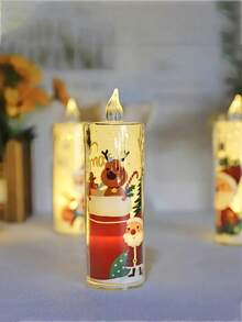 4 piezas de luces de vela electrónicas LED navideñas, luces nocturnas sin llama de Papá Noel, decoración de escena, mini farol de vela navideña con muñeco de nieve y Papá Noel, vela electrónica con patrón de cristal acrílico con batería, velas navideñas y silenciosas (batería incluida), adecuadas para decoración del hogar, luces de ambiente para fiestas de cumpleaños y vacaciones