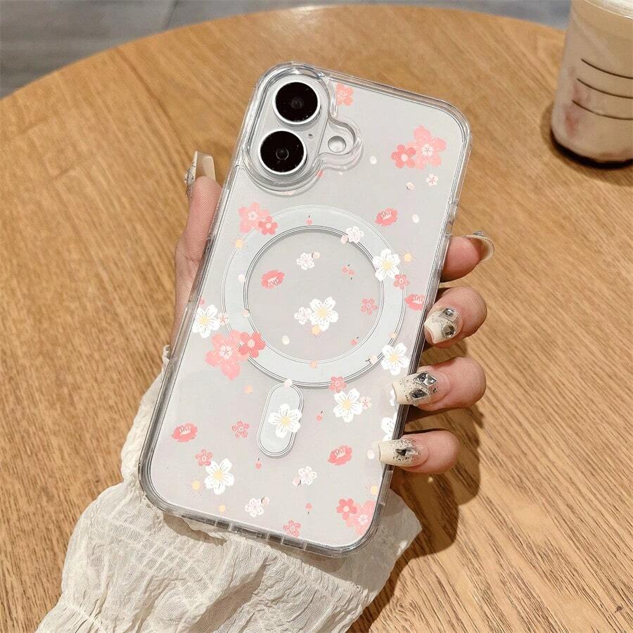 Unique Wireless Charging Design, Exquisite Floral Pattern Printing, PC Anti-Drop And Shockproof Full-Cover Mobile Phone Case Suitable For IPhone 17pro Max/17pro/17Air/17/16plus/16/15/14/13/12/11/XSMAX/XS/XR/Galaxy S22plus/S23ULTRA/S24FE/S25 EDGE. It Is Cute And Fashionable And Is A Good Choice For Birthdays, Christmas, And Halloween Gifts. - 無色 - 查看 1