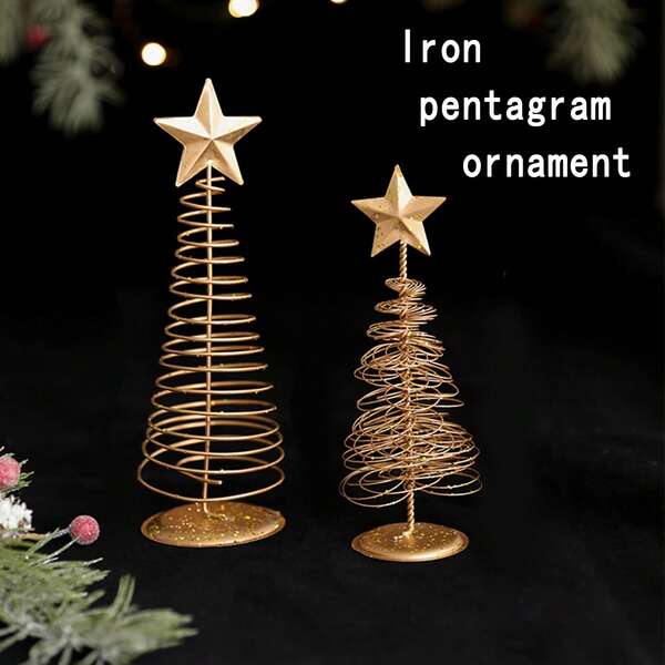 1 pieza Decoración de estrella de cinco puntas de hierro, decoración para fiesta en el hogar, adorno navideño de estilo nórdico, arreglo de mesa, accesorio para árbol de Navidad