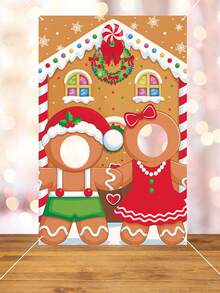 1 件圣诞姜饼照片背景道具，100 * 65 厘米卡通照相亭道具，照相亭道具，圣诞节活动摄影配件，圣诞节的理想礼物 - 彩色 - 查看 1