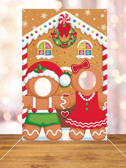 1 件圣诞姜饼照片背景道具，100 * 65 厘米卡通照相亭道具，照相亭道具，圣诞节活动摄影配件，圣诞节的理想礼物