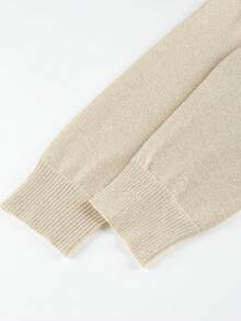 Plus Size Women Solid Color V-Neck Drop Shoulder Long Sleeve Casual Loose Knit Sweater, Autumn/Winter