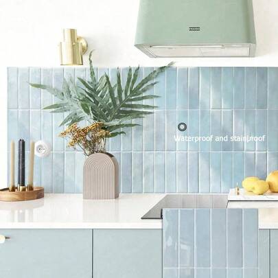 1/10/30 片蓝色砖纹瓷砖墙贴客厅厨房浴室装饰贴纸防水乙烯基贴花