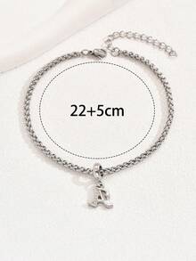 1 Pc Fashion Style Women's Stainless Steel 26 English Letters Set With Rhinestones Anklet Suitable For Parties And Gifts - Silver - View 3