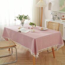 Tablecloth Striped Fringe Table Cloth Rectangular Tablecloths Cotton Linen Table Cover For Dining Coffee Buffet Kitchen Picnic Use(55x102 Inch, Red) - Red102x55Rectangular - View 4