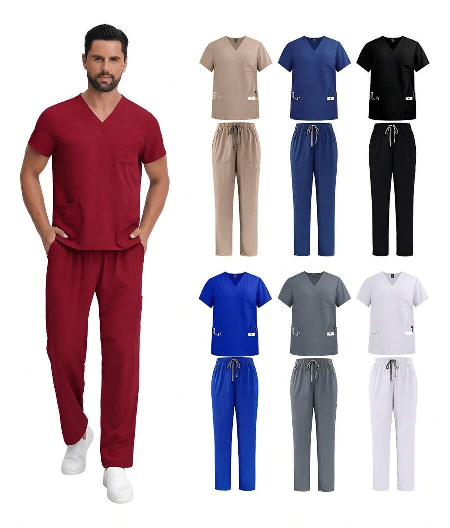 Men Scrub Sets - Burgundy - View 1