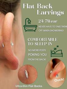 32Pcs 16G 18G Flat Back Stud Earrings For Women - Hypoallergenic Surgical Steel Internal Thread Stud Piercing Jewelry For Tragus Helix Cartilage Conch Nose Gold Silver Lip Labret Medusa Piercing - 銀色調 - 查看 4