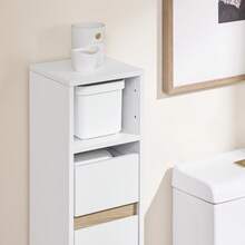 SoBuy BZR151-W Badezimmerschrank für Enge Räume - Badmöbel mit verstellbarem Regal und Schublade, schmales Badregal -platzsparendes Toilettenschrank in Holz, Weiß, 20 x 96 x 20 cm - Weiss - Übersicht 9