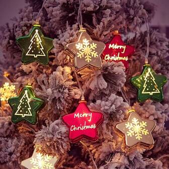 1pc Christmas Star String Lights, Battery Powered, Decor For Living Room, Hallway, Bedroom, Staircase, Railing, Bedroom, Party, Garden, Patio, Wedding, All Seasons [Batteries Not Included]