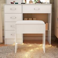 Vanity Chair Dressing Table Stool Makeup Bench Chair Soft Padded Cushion Seat , Suitable For Christmas And Halloween Decorations - White - View 9
