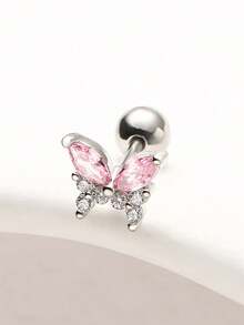 1pc Pink Series Bow & Flower Zirconia Encrusted Super Shiny 316 Titanium Steel Ear Cartilage Piercing Jewelry, Suitable For Gifts/Holidays - Multicolor - View 14