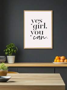 1 幅赋权帆布艺术印刷品 - “是的女孩，你可以”积极肯定海报，适合女孩房间装饰，现代无框墙面艺术，送给她的完美礼物 - 黑與白 - 查看 3