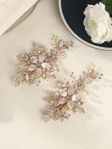 1 件装婚礼发梳夹新娘水晶婚礼发饰适用于新娘和伴娘头饰情人节 - 金色 - 查看 9